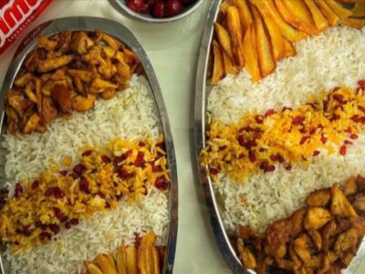 آموزش پخت ران مرغ با برنج و سیب زمینی سرخ کرده